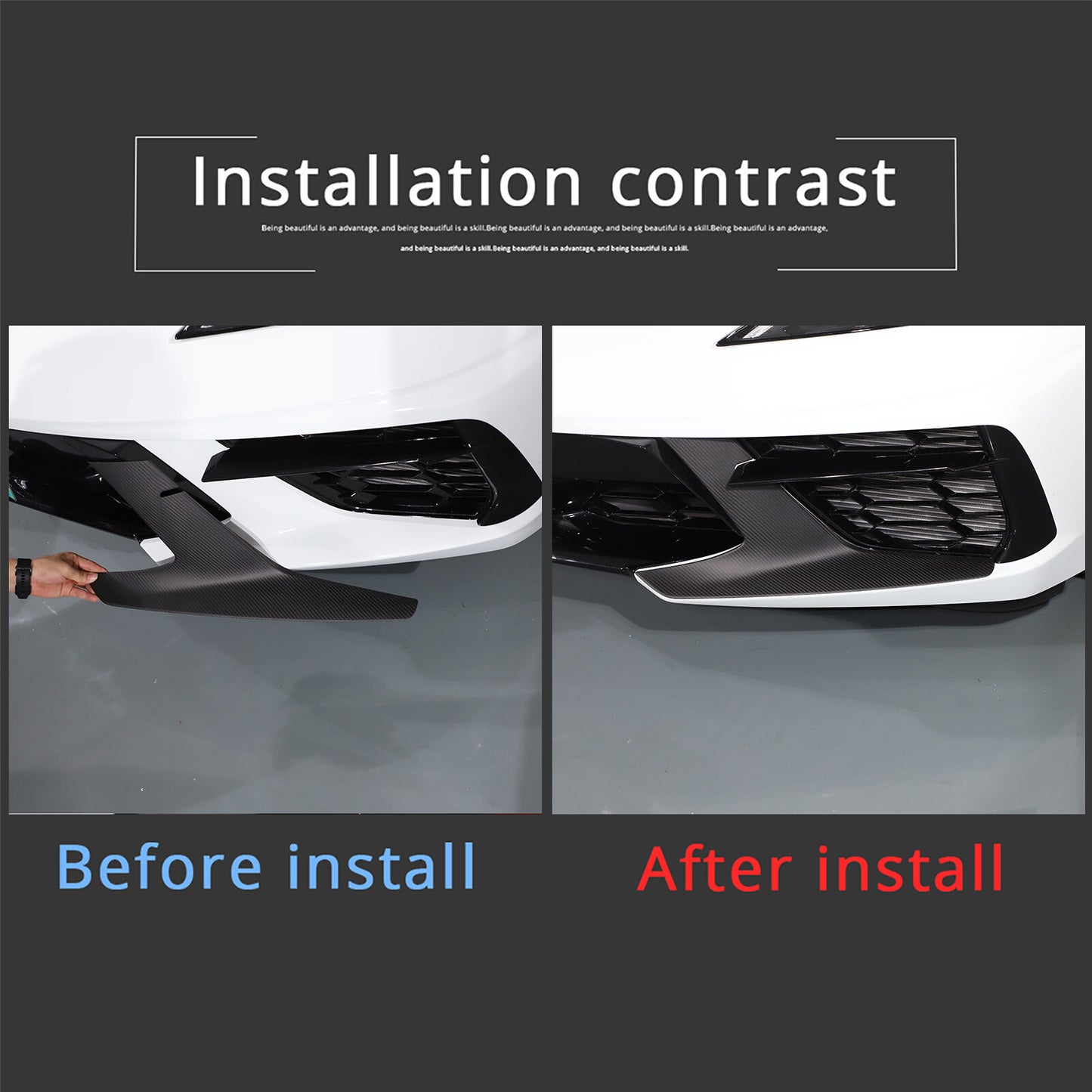 Matte carbon fiber front grille ventilator side trim frame for Corvette C8 20-24
