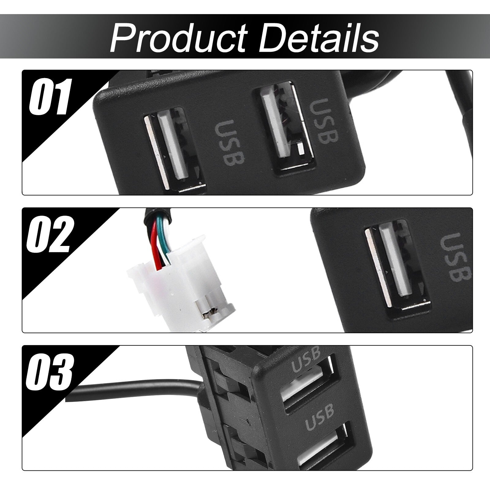 Easy-to-install vehicle dashboard mount with dual USB ports and 145cm cable adapter