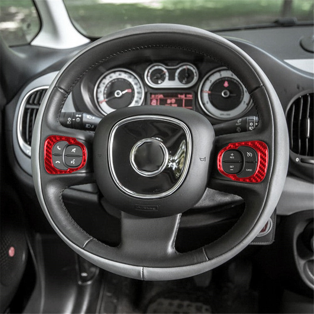 Red Carbon Fiber Interior Steering Wheel Accent Cover Trim For 2014-17 for Fiat 500L
