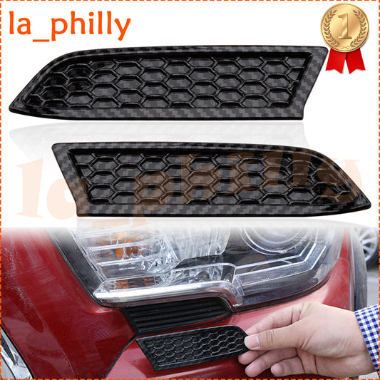 2pcs Headlight Honeycomb Panel Cover for Toyota Tacoma 16-19 Carbon Fiber Black