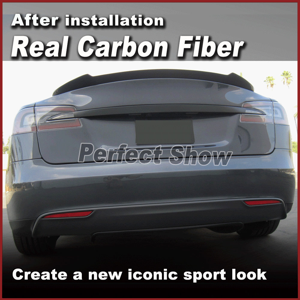 for Tesla for Model S Sedan 12-20 REAL Carbon Rear Trunk Tail Spoiler Wing Boot Lip