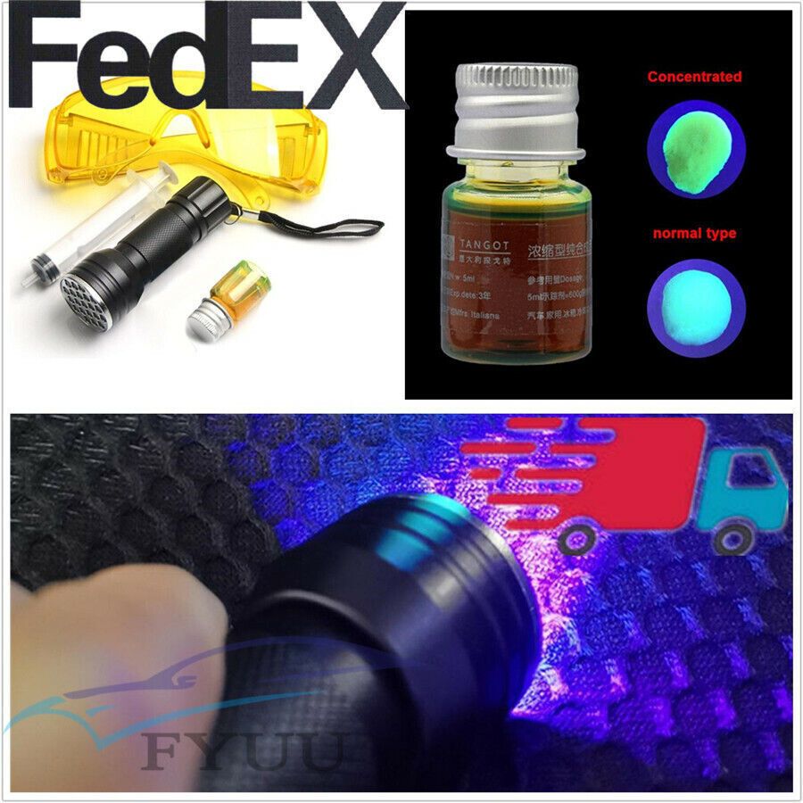 US Stock Car A/C System Leak Test Detector Tool UV Flashlight Glasses Dye Set Q
