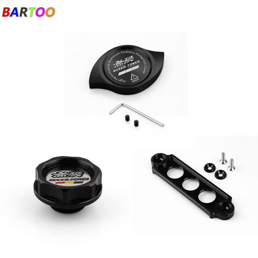 Black JDM Oil Filler Cap Water Radiator Cap Battery Tie Down Ki for Honda for Civic Q