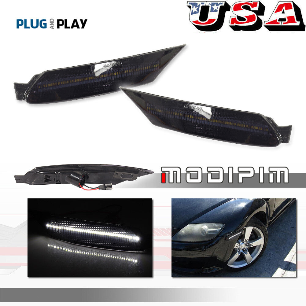 Suitable for 04-08 for Mazda RX-8 RX8 OE style smoked black with white LED front side marker lights