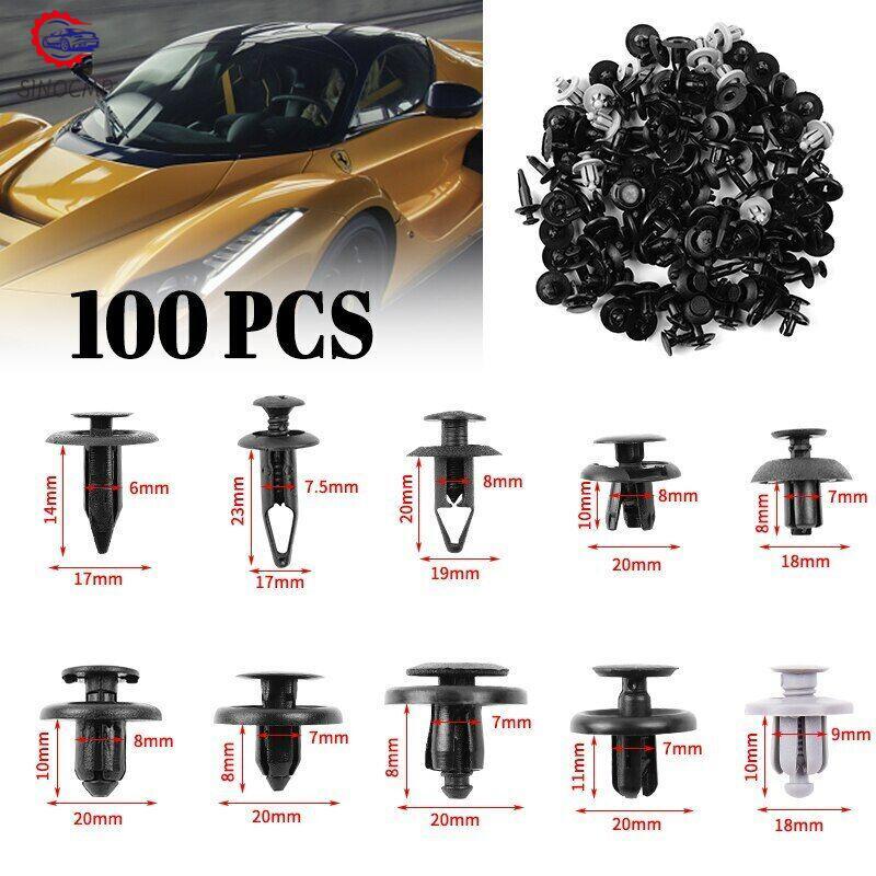 100 Trunk Screw Rivets Set Car Bumper Fender For Auto Plastic Fastener Clip New