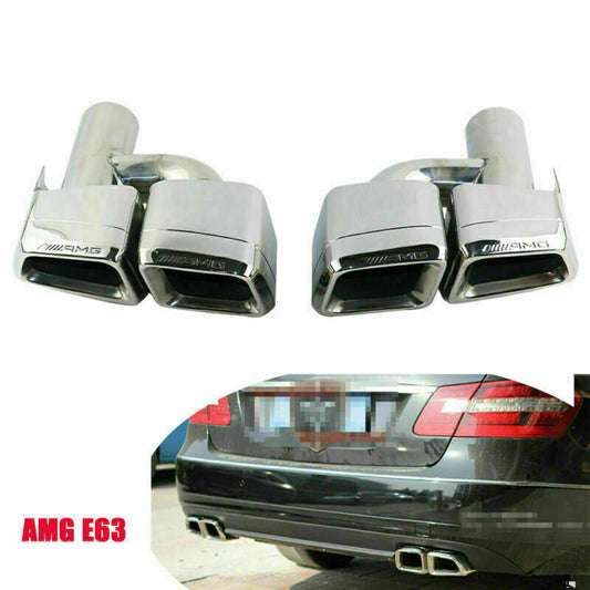 Square Double Slant Tailpipe Tips Exhaust Tips for Mercedes-Benz E63 AMG S.S304