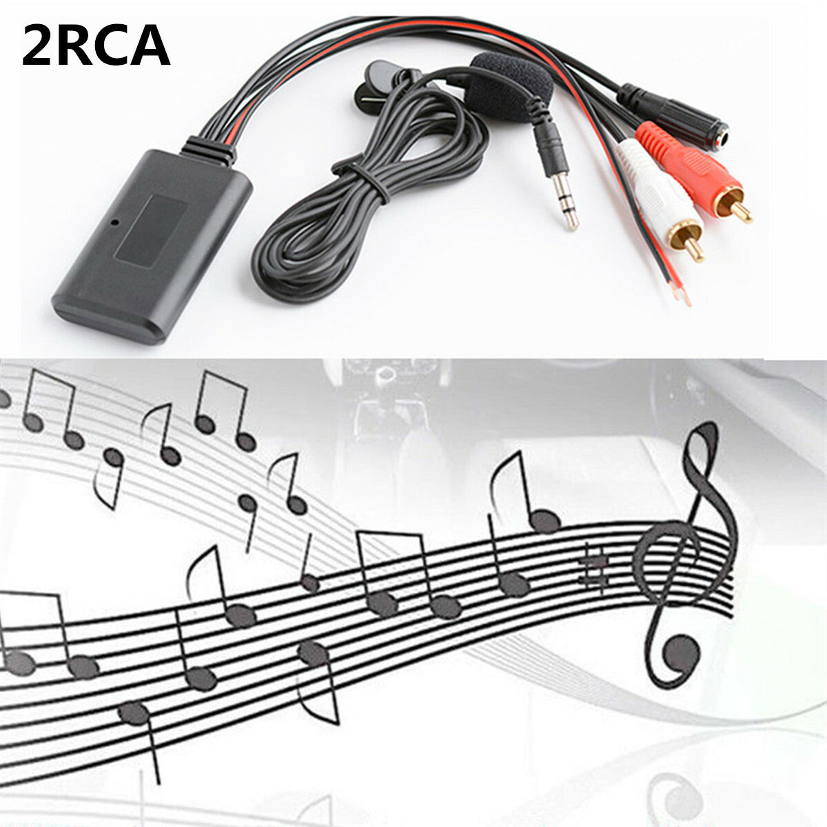Car 2RCA Bluetooth Wireless Connector Adapter (AUX) for Music + Microphone, Compatible with Mobile Phones n