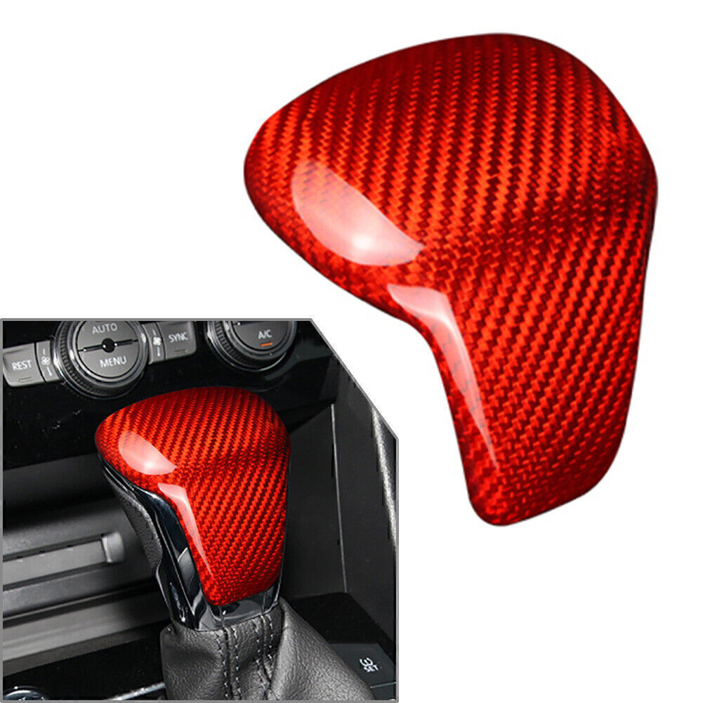Carbon Fiber Red Gear Shift Knob Cover Trim for Volkswagen for VW for Tiguan 2017-2019