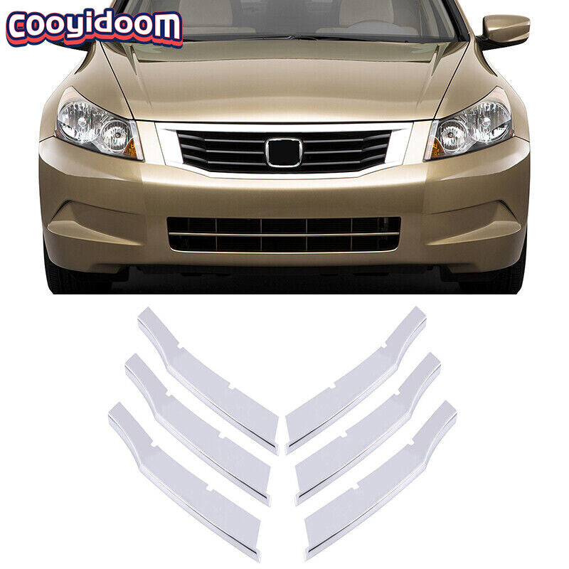 6 Pcs Fit for Honda Accord 4DR 2008-2010 Chrome Front Center Grille Insert Trims