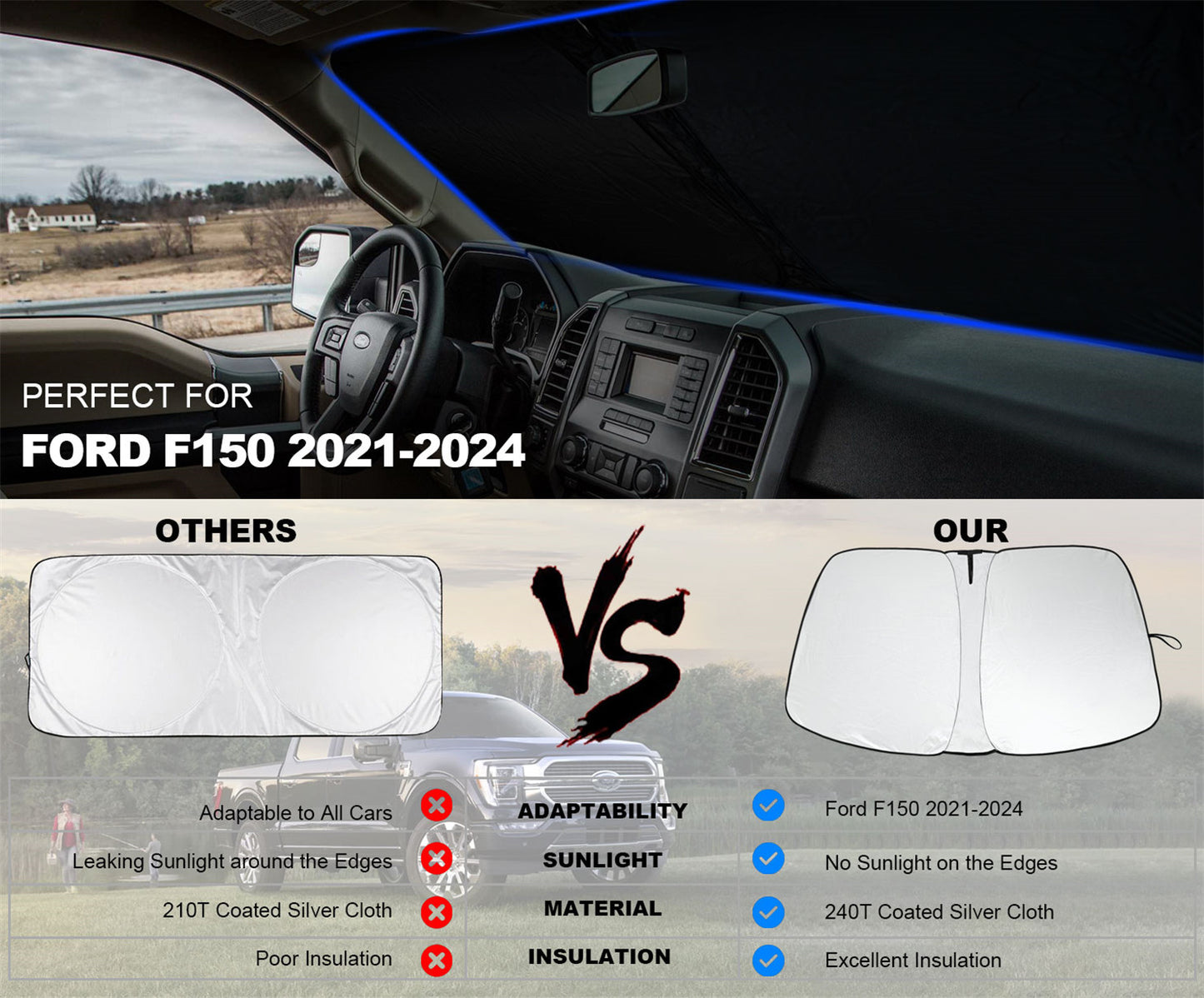 Suitable for 2021-2024 F150 truck windshield sunshade accessories. n