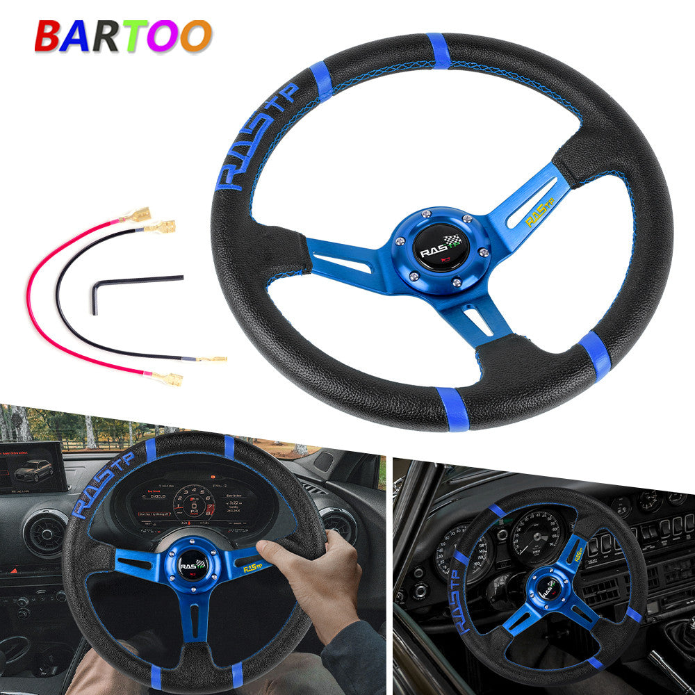 14 Aluminum RASTP Blue Deep Dish Drifting Sport Steering Wheel Racing Car