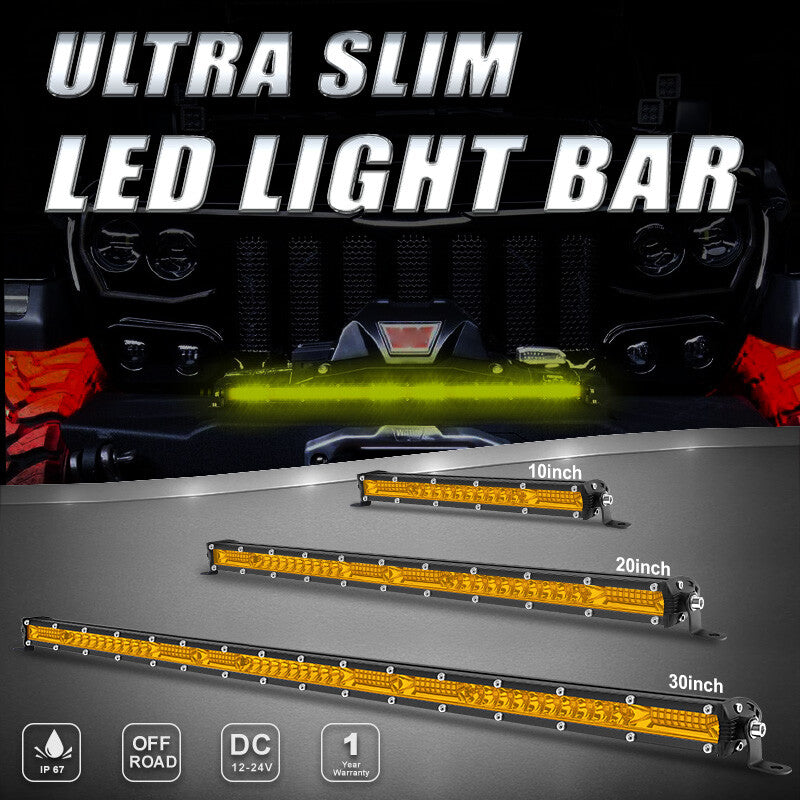 Yellow 20inch Single Row Slim LED Light Bar Flood Spot Combo Fog Offroad SUV ATV