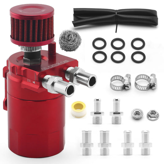 RED Oil Catch Tank Can Reservoir With Breather Filter Aluminum Fuel Engine