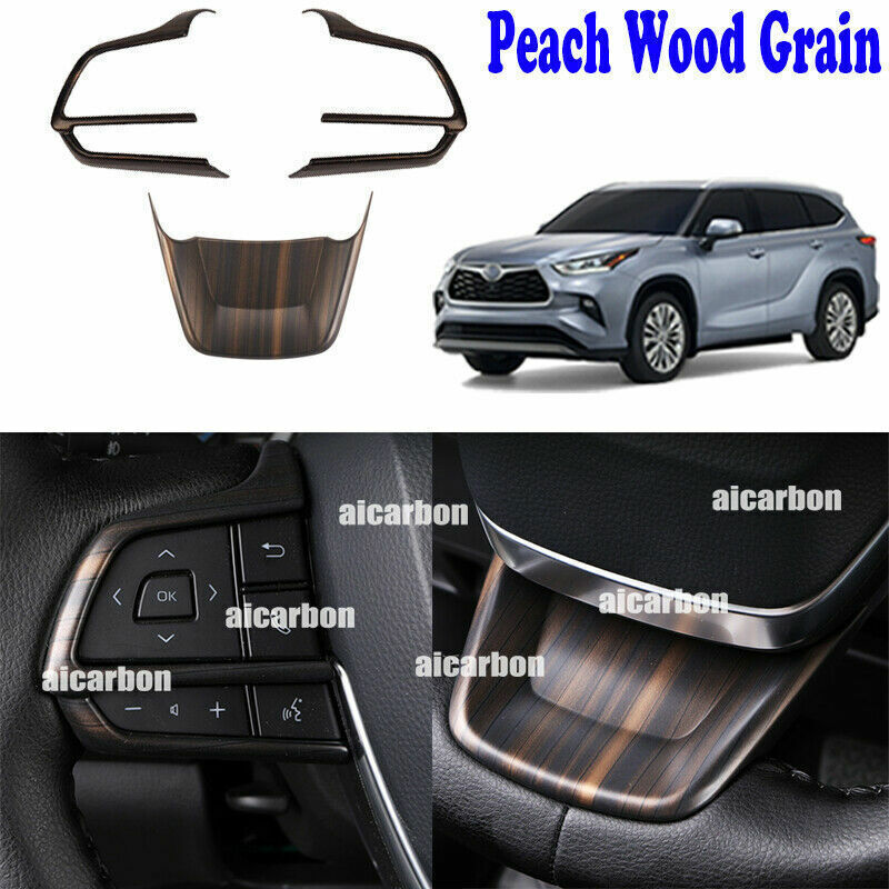 3p for Toyota Highlander 2020-2022 Wood Grain Interior Steering Wheel Cover Trim