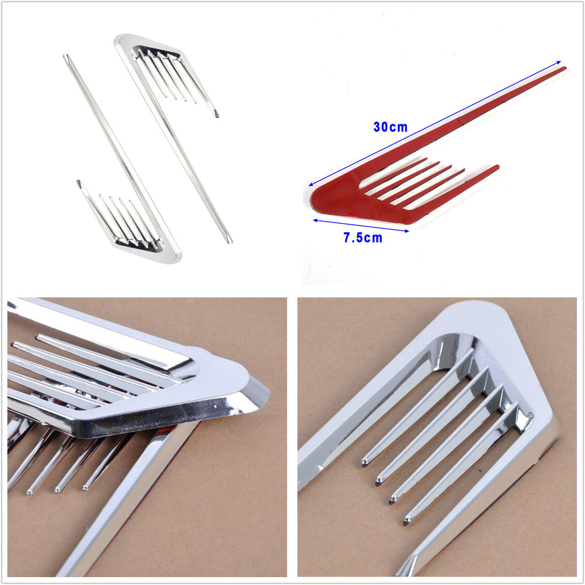 2 x Chrome Silver Car Fenders Body Side False Vent Air Flow Intake Cover Sticker