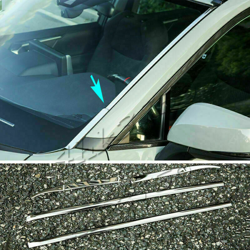 for Toyota RAV4 2019-2023 Chrome Front Windscreen Molding Strips Trim 4p Silver