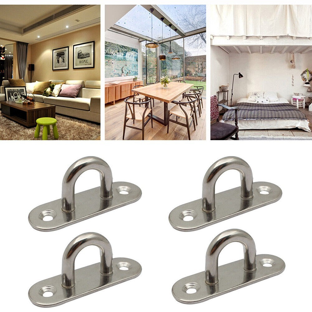 4pcs Stainless Steel Pad Eye Plate Staple Ring Hook Oblong Marine Boat Door 5MM
