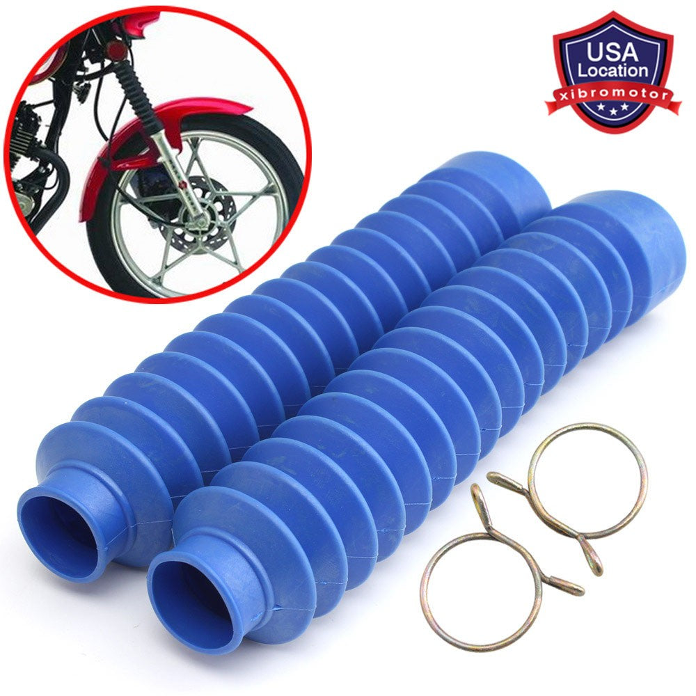 1 Pair Blue Rubber Front Fork Dust Cover Boots Shock Absorber Gaiters Universal Q