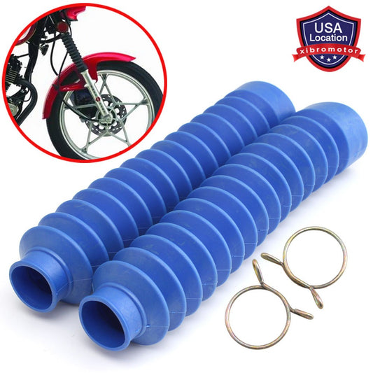 1 Pair Blue Rubber Front Fork Dust Cover Boots Shock Absorber Gaiters Universal Q