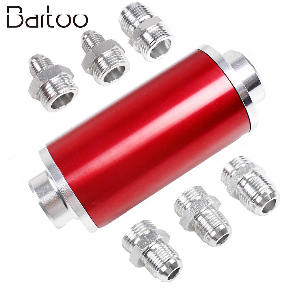 Performance Inline Fuel Filter with100 Micron Element AN6/AN8/AN10 Red 58mm Q