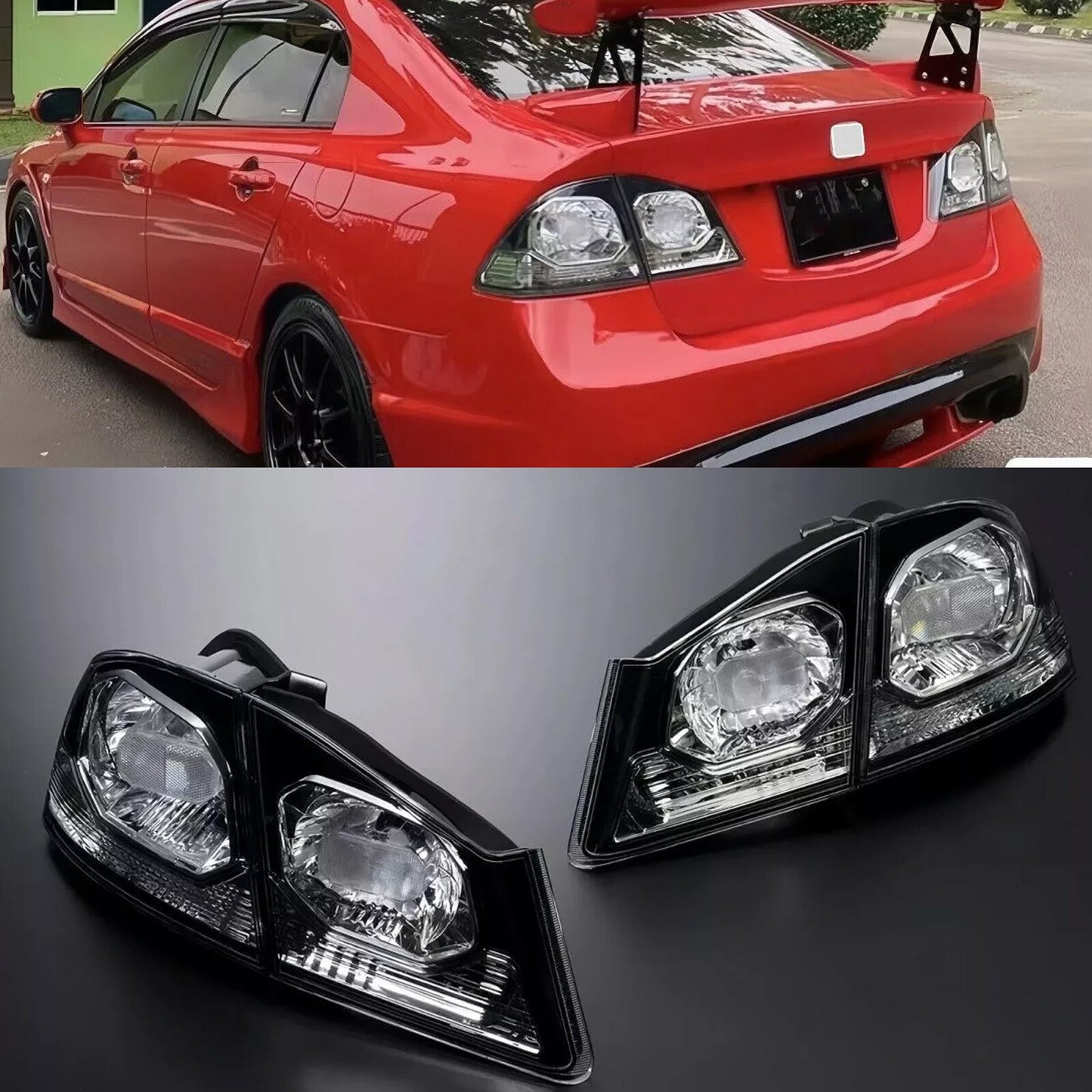 4X Brake Taillight Cover for Honda for Civic FD2 Type R 2006-11 Crystal Clear Lens
