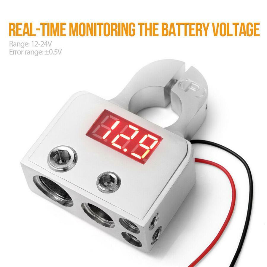 Car Battery Terminal Connector Digital Display 2Pcs With Voltmeter 0/4/8 Gauge