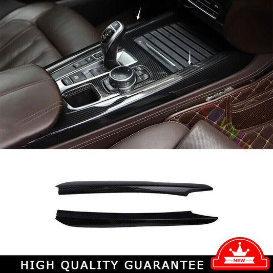 Inner Gear Shift Both Side Cover Trim 2P for BMW X5 F15 2014-18 ABS Carbon Fiber