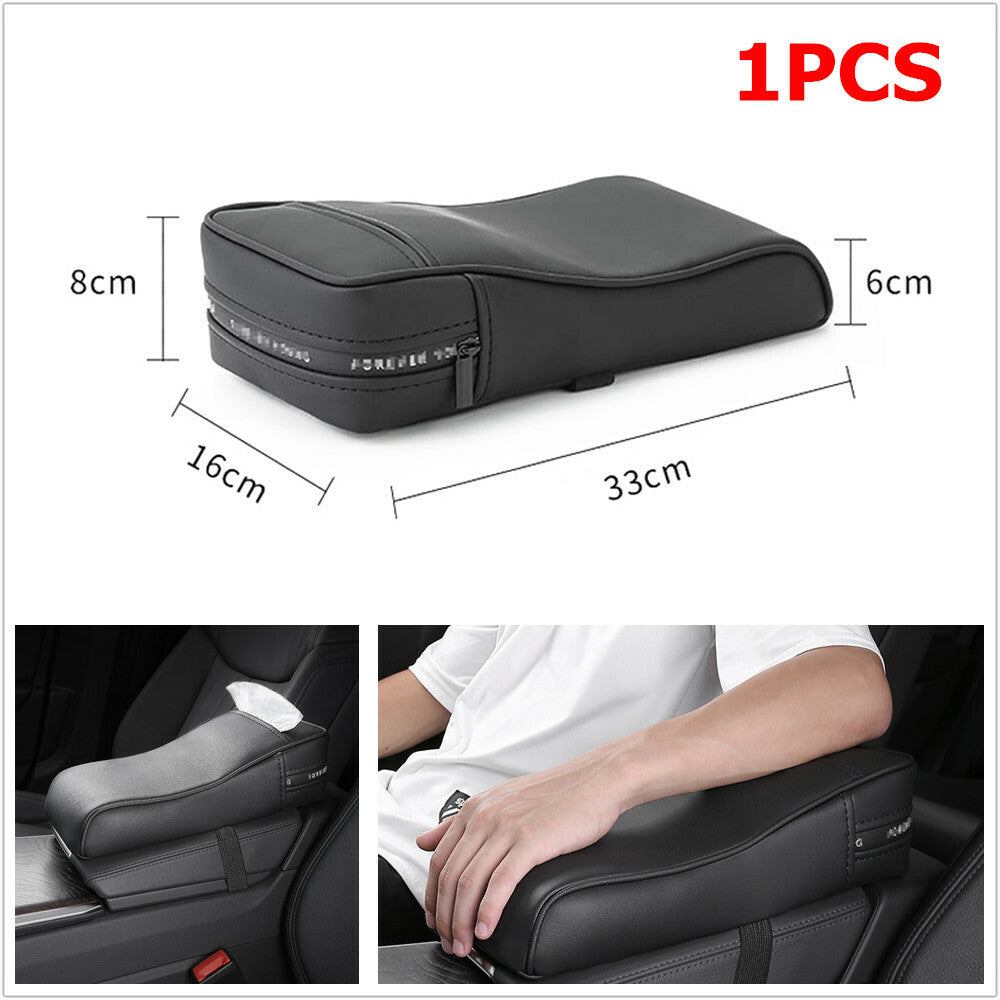 1 piece of memory foam car armrest cover, console tissue storage, pillow cushion, PU black - n