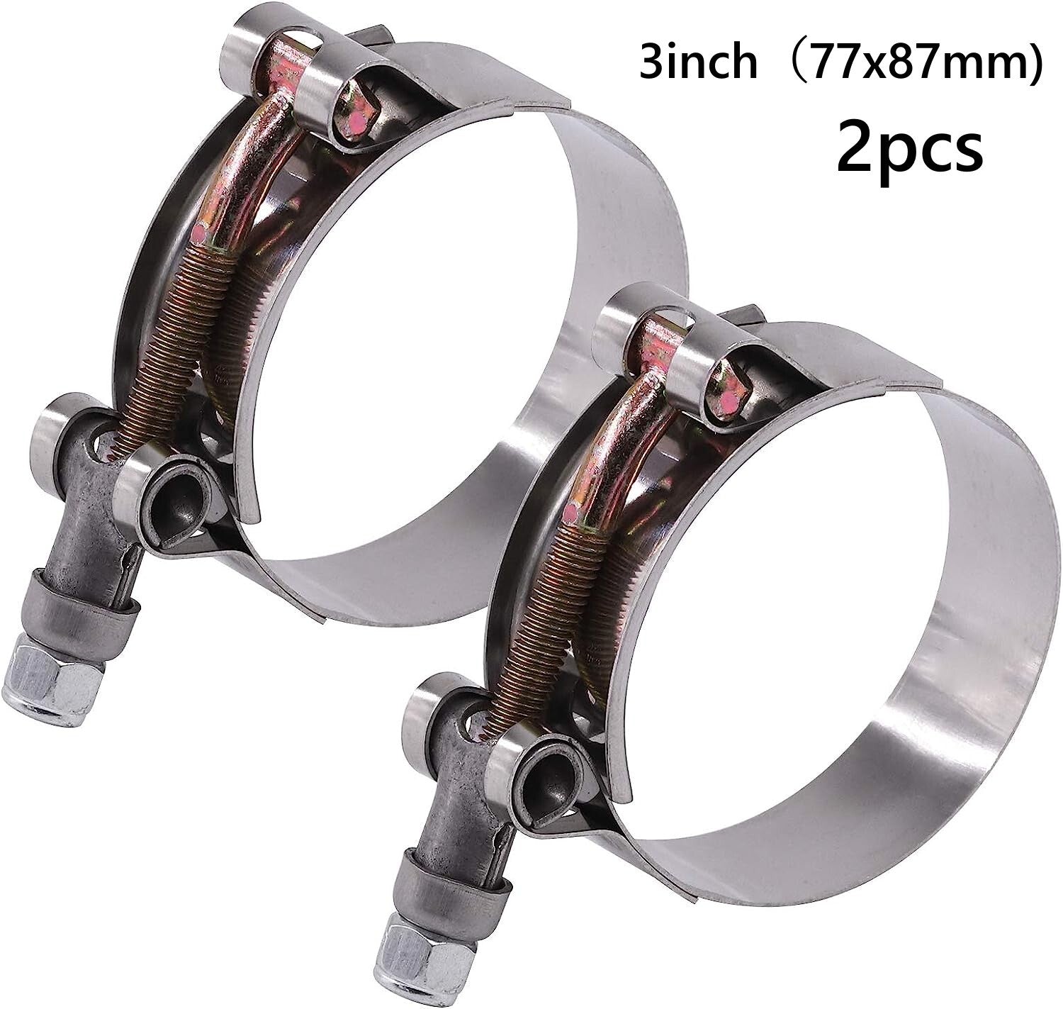 2-Pack 3-inch Stainless Steel T-bolt Hose Clamps Series 77-87mm 3-inch Hose Clamps