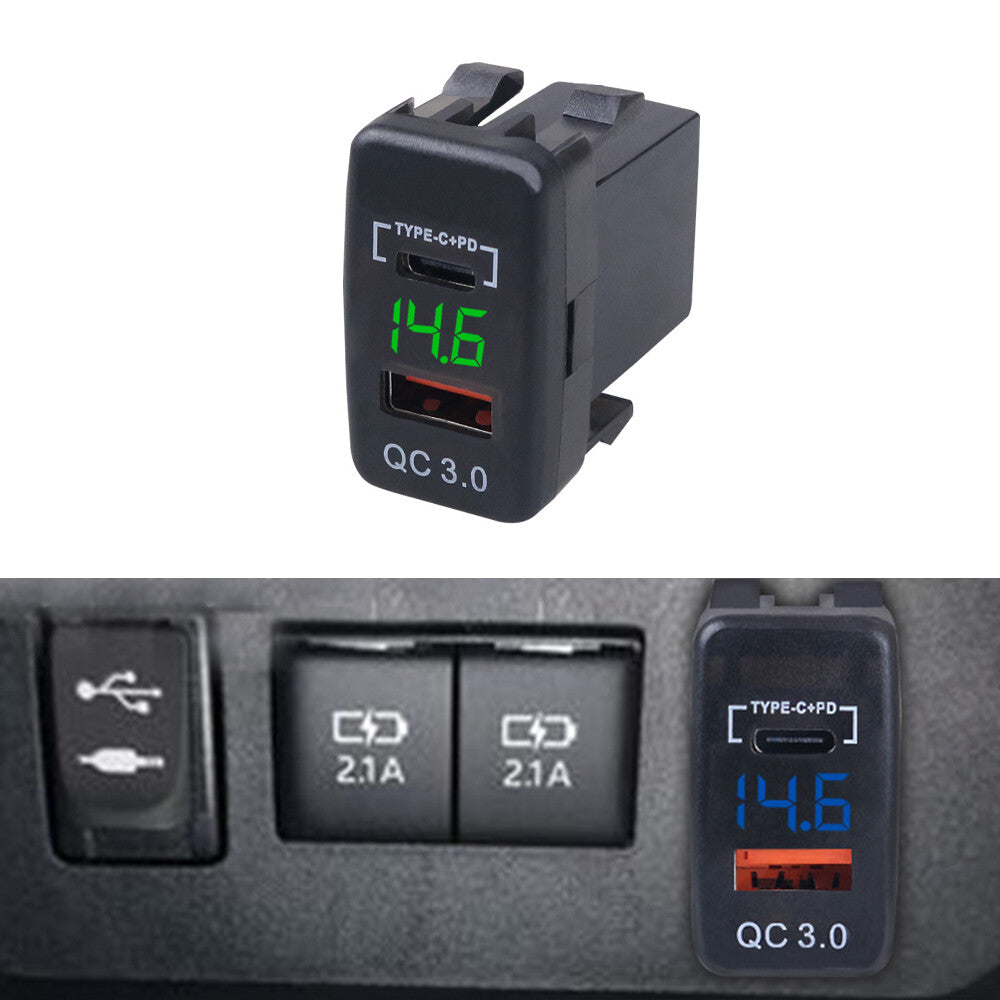 1-Pack Type C QC3.0 Port Voltmeter USB Car Charger Socket for Tacoma Tsutsumi n