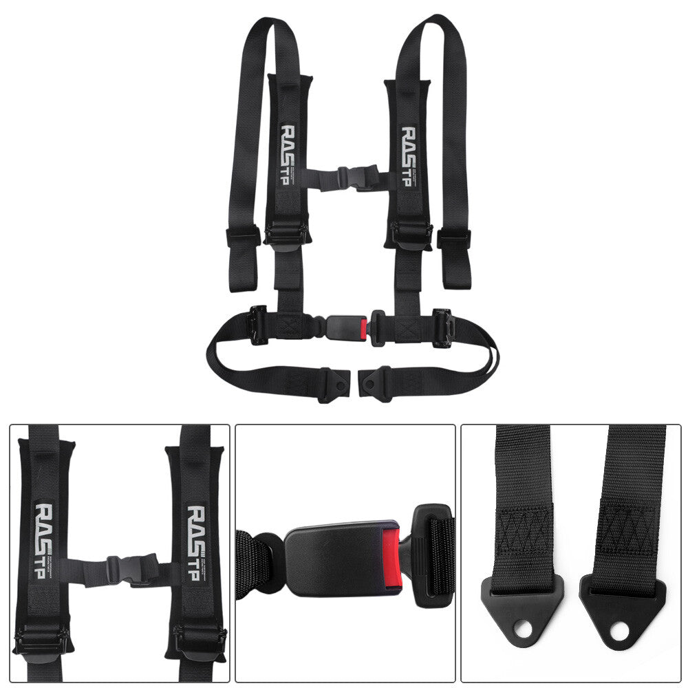 Black Racing 2 4 Point Universal Vehicle Auto Car for Seat Belt Buckle Harness Q