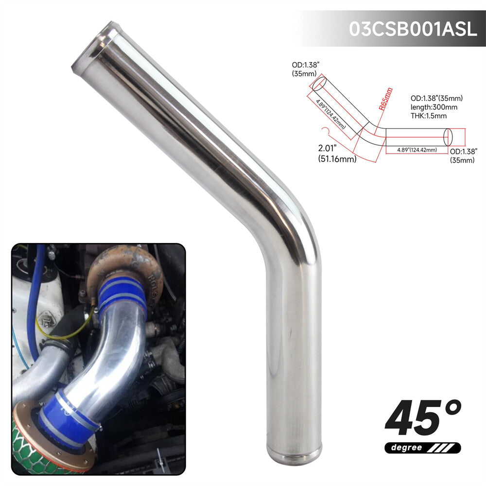 35mm 1.38 inch Aluminum Intercooler Intake Pipe Piping Tube Hose 45 Degree