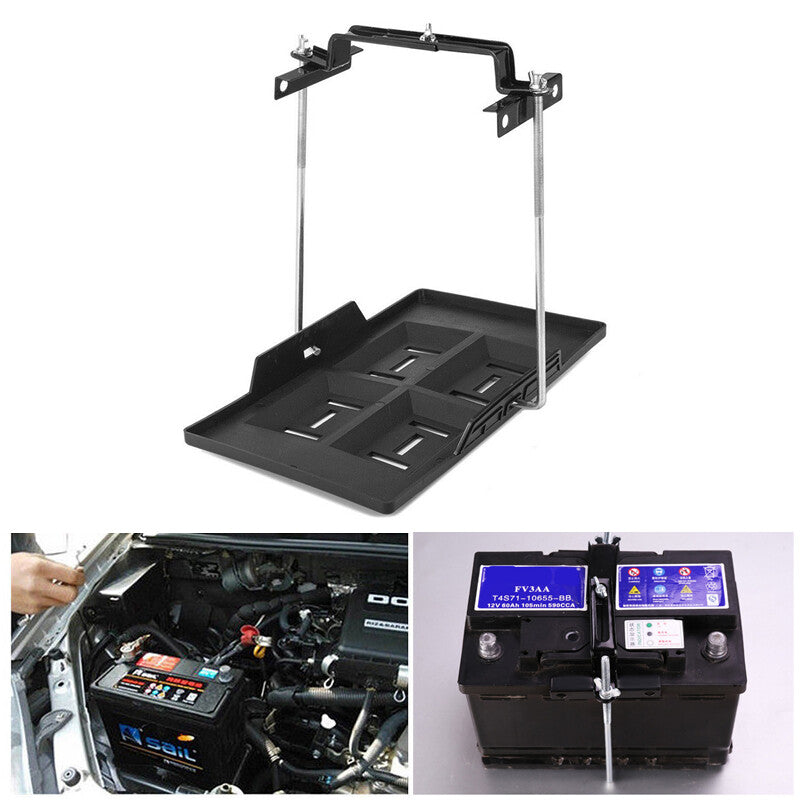 Car Storage Battery Holder Adjustable Tray+Hold Down Clamp Bracket General v