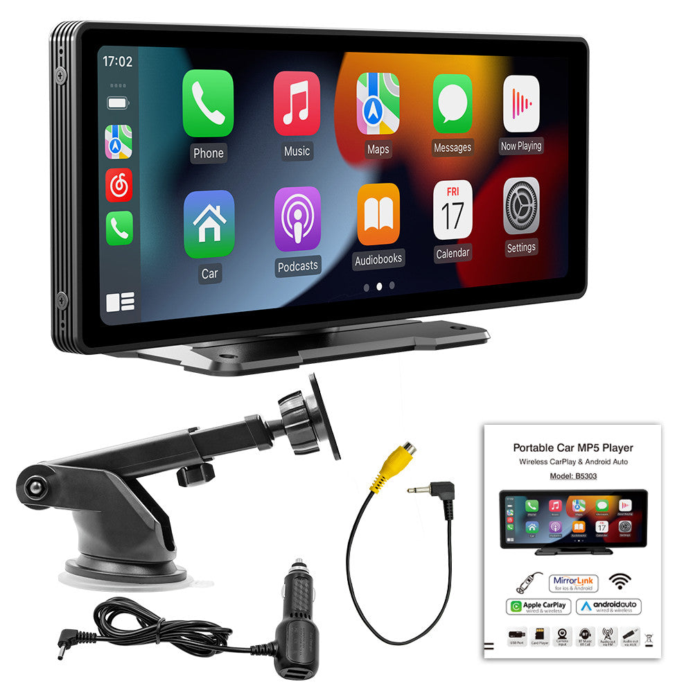 Portable car stereo radio with CarPlay and Android Auto 9.3 wireless touchscreen - n