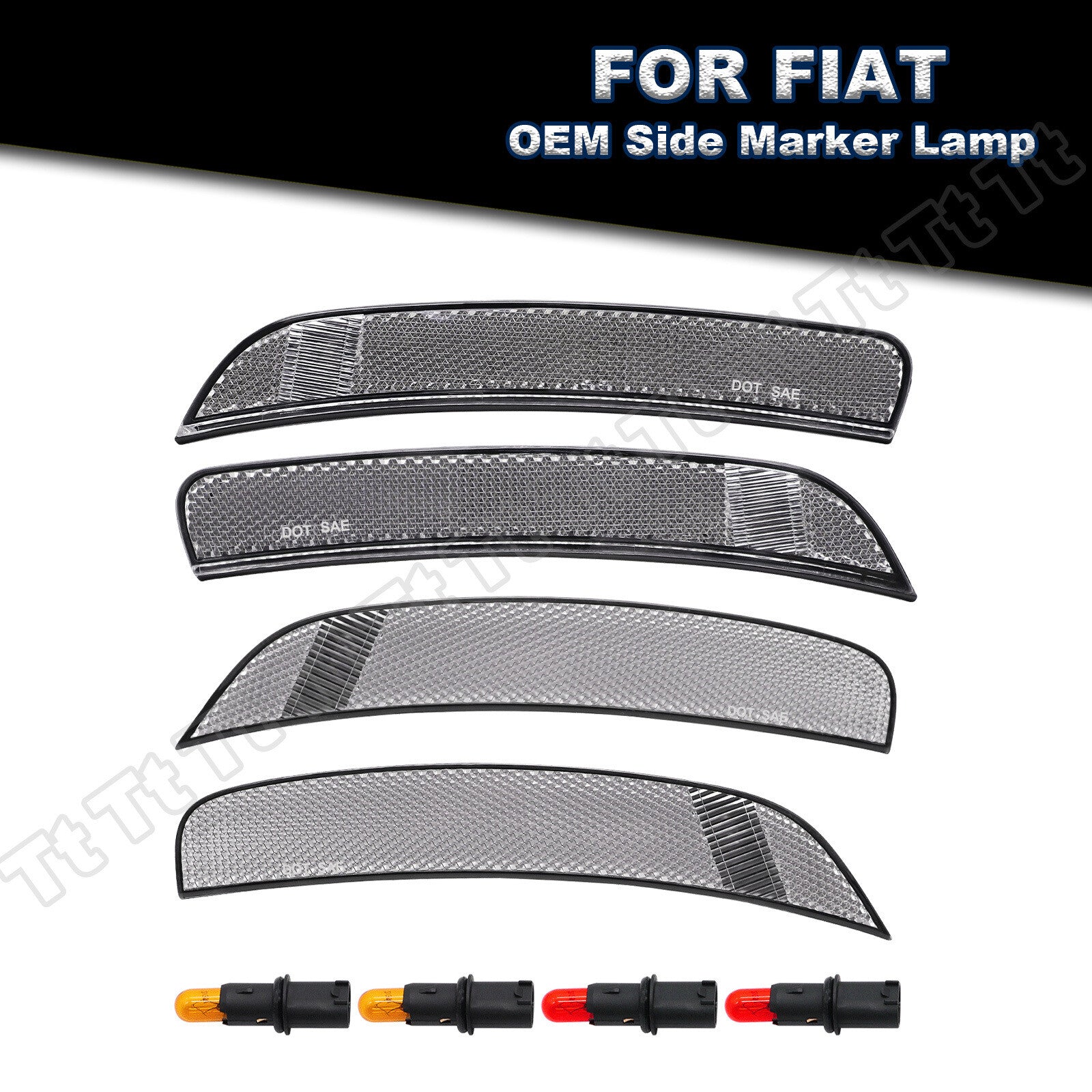 Pack Front and Rear Side Marker Lights OE Lights with Bulbs for 2012-2017 for Fiat 500 for Abarth - v
