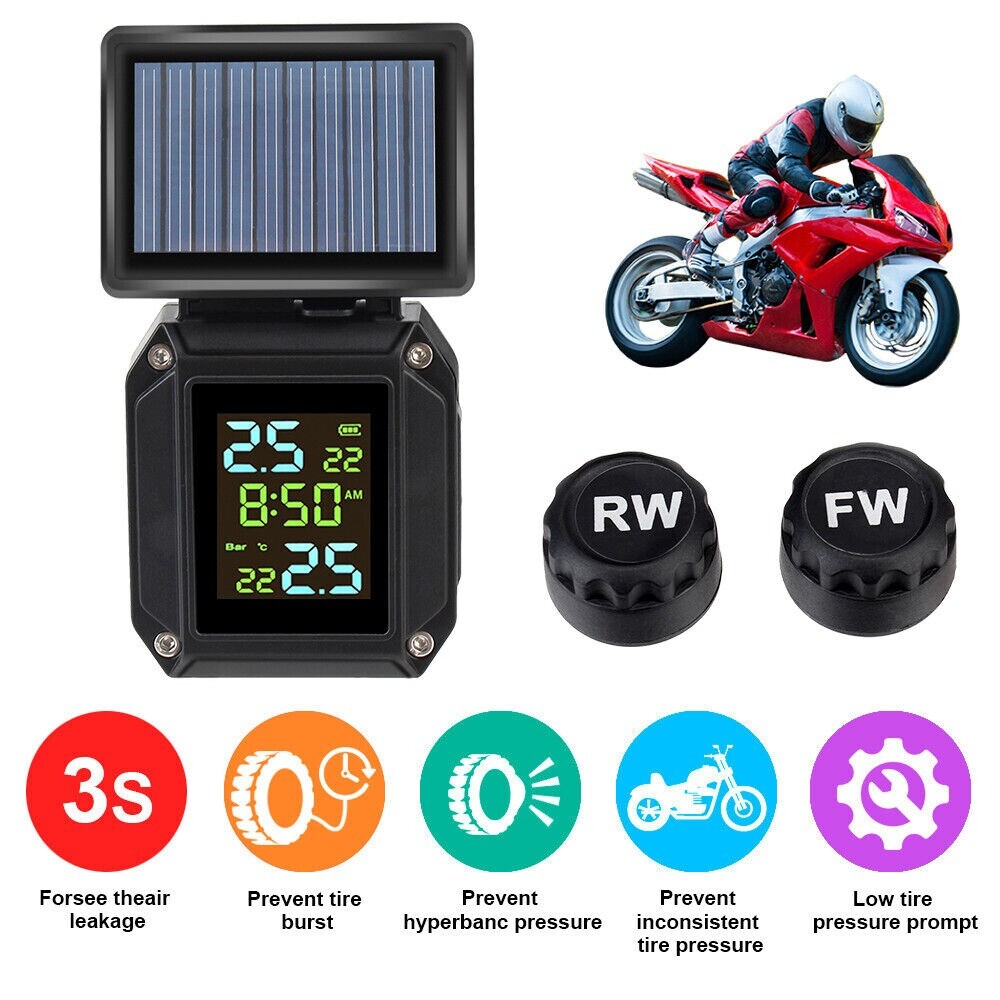 Wireless TPMS Motorcycle Tire Pressure Monitoring System W/ 2x External Sensors n