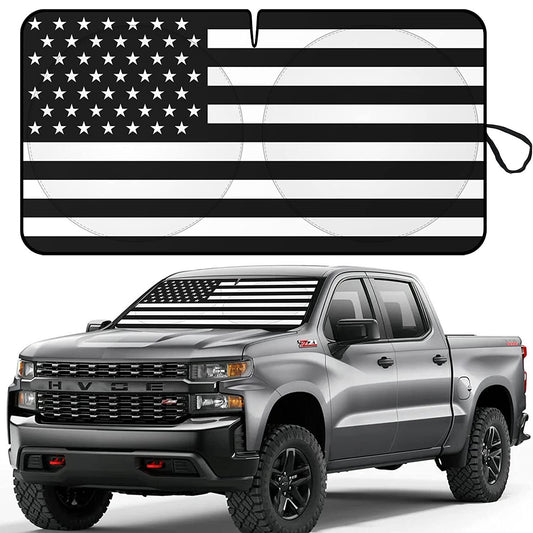 Suitable for Silverado Colorado pickup trucks with American flag windshield sunshade and UV protection - n