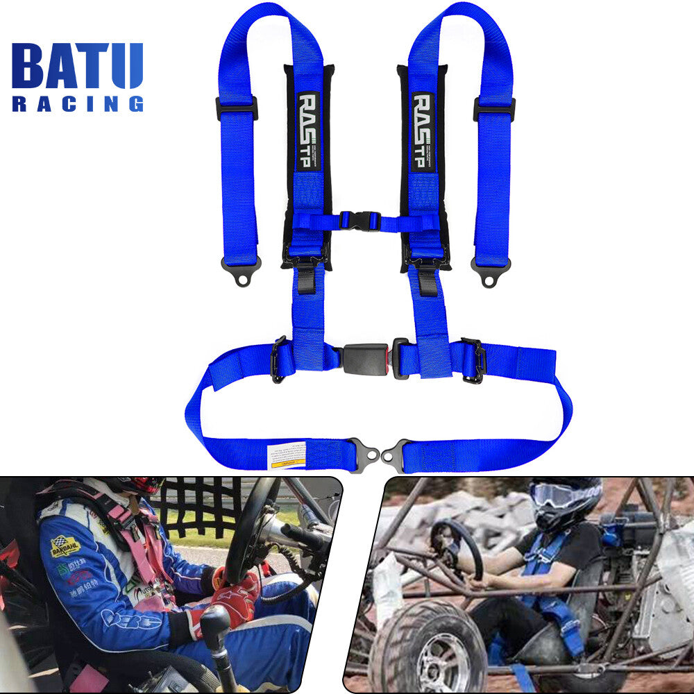 Blue 2inch 4-Point Harness Quick Release Safety for Seat Belt+1Pair Shoulder Pads