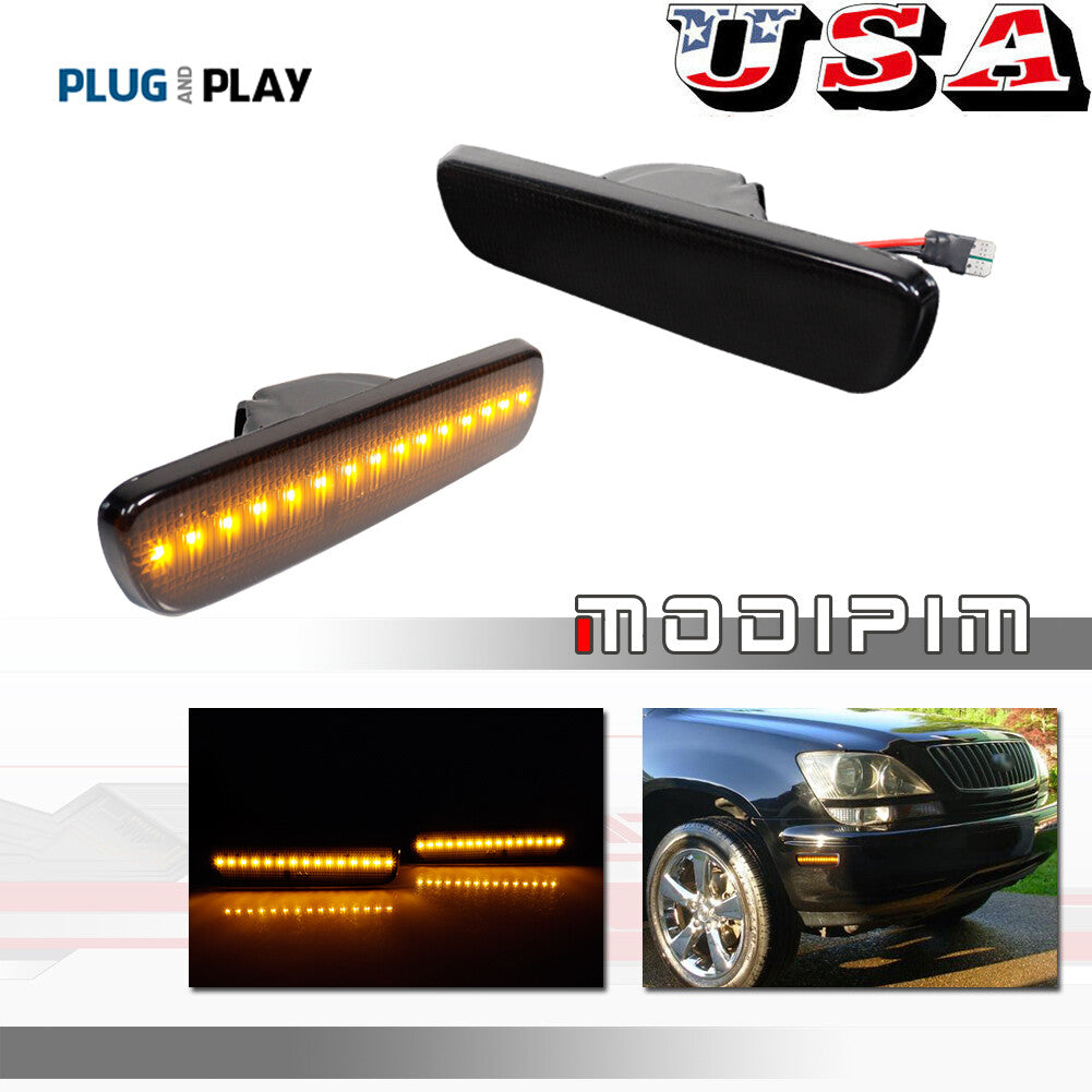 2 Pack Smoked Black Lens Amber LED Front Side Marker Lights for 1999-03 for Lexus RX300 - v