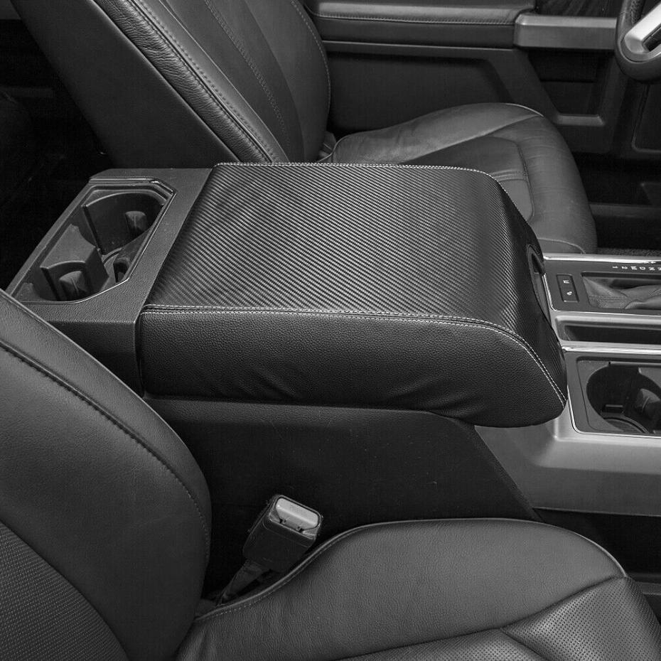 For 15-20 F150 Carbon Fiber Interior Armrest Box PU Leather Cover v