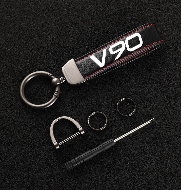 Suitable for V90 car keychains, key rings, key fobs, car accessories, black leather