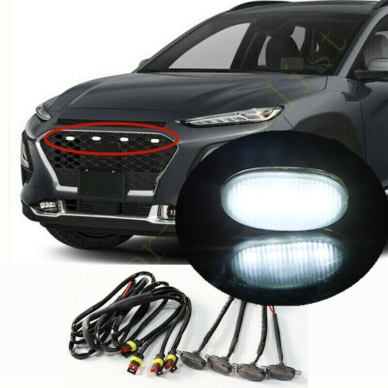 Smoke Front Grille White LED Light Style Cover for Hyundai Kona 2018-2021
