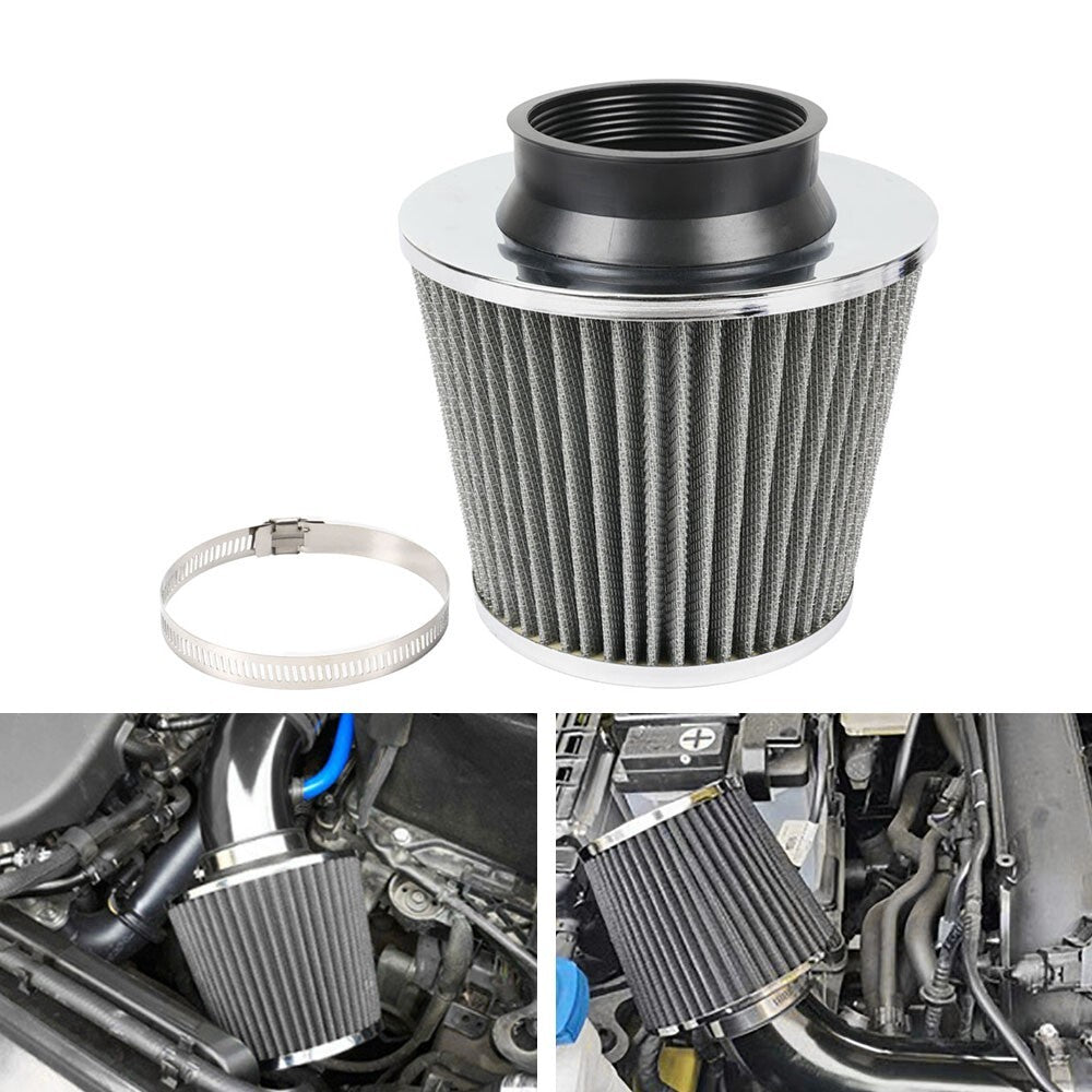 Gray 3 76mm High Flow Inlet Cold Air Intake Cone Replacement Dry Air Filter