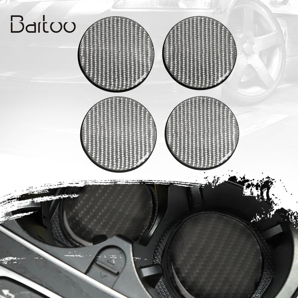 4Pcs Carbon Fiber Car Cup Holder Pad Water Cup Slot Non-Slip Mat Accessories
