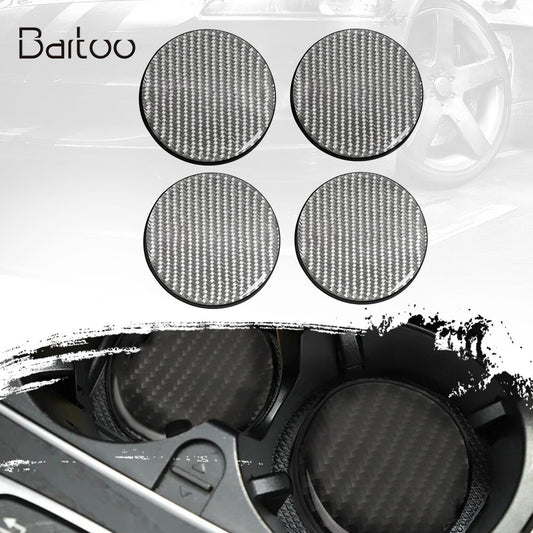 4Pcs Carbon Fiber Car Cup Holder Pad Water Cup Slot Non-Slip Mat Accessories
