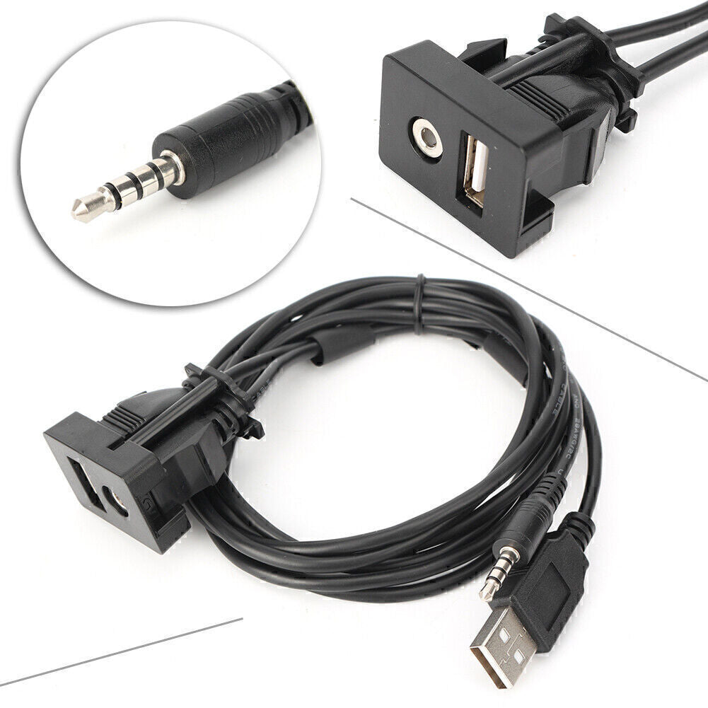 3.5mm Audio AUX Male Mounting USB Headphone Jack Cable Adapter Panel Input Wire