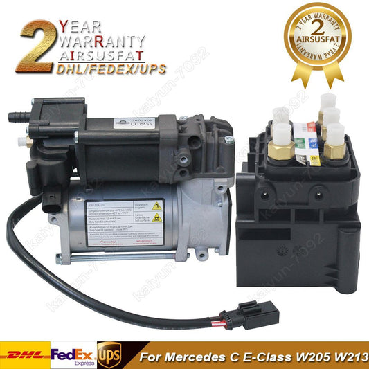 Air Suspension Compressor Pump + Valve Block for Mercedes C E-Class W205 C205