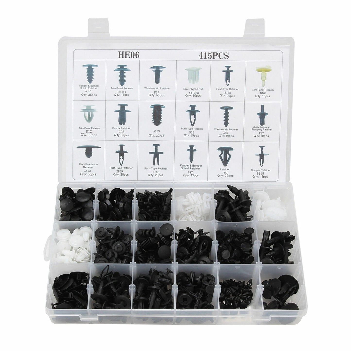 415Pcs 18 Size Plastic Trunk Screw Retainer Panel Bumper Fastener Clip Fit for Ford