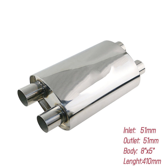 Dual In/out 2 Exhaust Resonator Exhaust Muffler 410mm Length Sliencer Tips
