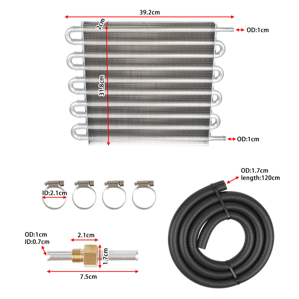 10 Rows Aluminum Remote Transmission Oil Cooler Radiator Converter Kit Silver Q